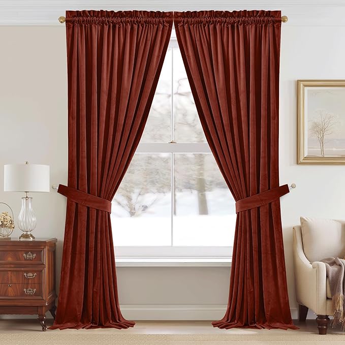 StangH Rust Curtains Velvet - Elegant Rod Pocket Sunlight Blocking Thermal Insulated Home Decoration for Living Room/Guest Room/Baby Nersury, Rust, W52 x L96, 2 Panels