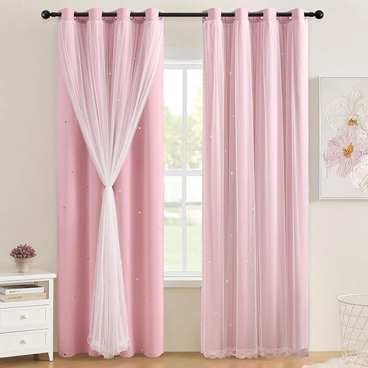 XiDi Pink Curtains for Bedroom, Girls Room Blackout Curtains, Kids Room Darkening Curtains, Light Pink Decor, 1 Panel Light Pink/34/72/1