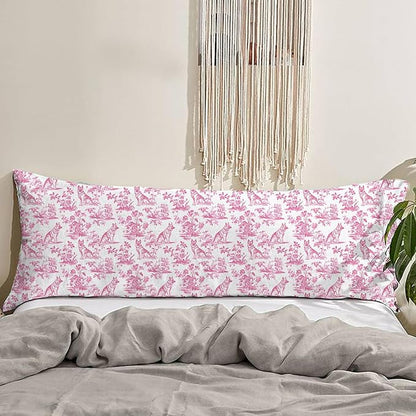 Pink Chinoiserie German Shepherd Dog 20x54 Body Pillow Cover with Zipper,German Shepherd Decor,Grandmillennial Pink Dog Decorative Body Pillow Cases for Bed Couch