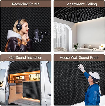 Self-Adhesive Thickened Sound Insulation Egg Crate Foam 13.99 sqft x 1.77in Thick,50+kg/m³ ,Fire/Water Resistant ,Thermal Insulation,Acoustic Treatment Foam