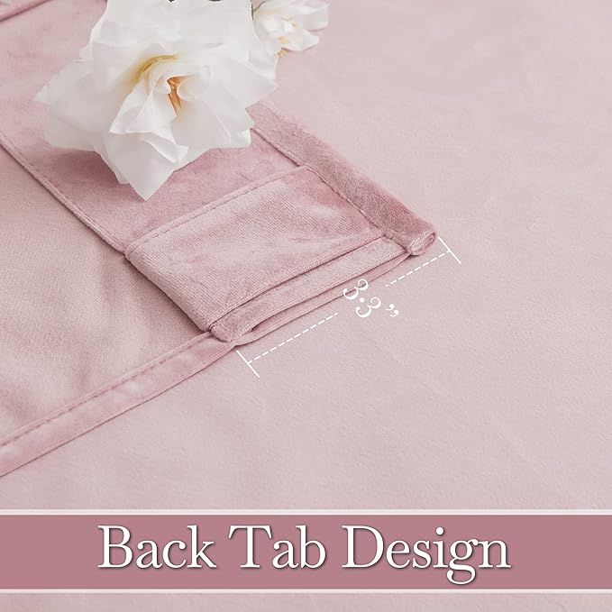 RYB Home Pink Velvet Curtains 96 inches - Blackout Curtains for Living Room, Thermal Insulated Noise Reducing Panels Soft Luxury Window Decor for Bedroom, Blush Pink, W52 x L96 inches, 2 Panels