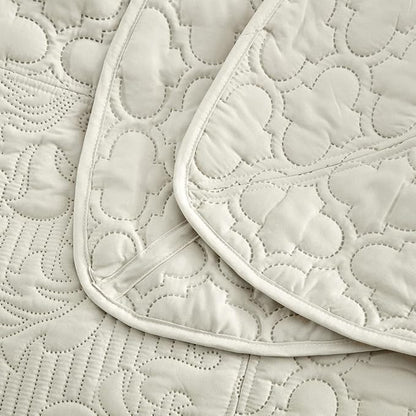 CHIXIN Bedspread Coverlet Quilt Set Full Size - Lightweight Bedding Cover - Ultrasonic Quilting - 5 Piece Reversible Bedspread - Elegant Damask Paisley Pattern (Full, Ivory)