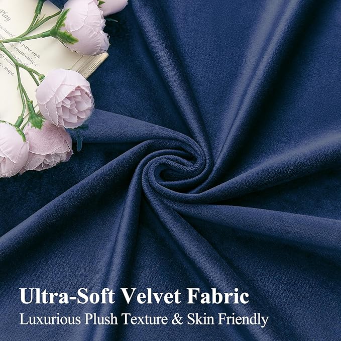 90 Inch Long Velvet Curtains for Living Room, Elegant Privacy Thermal Curtain Room Darkening Back Tab & Rod Pocket Soft Luxury Room Darkening Window Drapes for Bedroom, W52 x L90, Navy Blue, 2 Pcs
