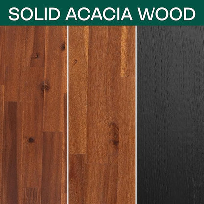 Acacia Aurora King Solid Wood Bed Frame with Headboard – Gift Matching Nightstand Included, Mid-Century Modern Farmhouse, Black Ristretto, 800 lbs Capacity, Sturdy, No Box Spring, Easy Assembly