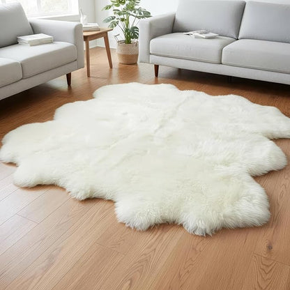 Premium Genuine Super-Soft Sheepskin Rug Large Six Pelt Natural Non-Dyed Fur, 5ft. x 6ft.
