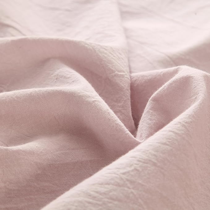 MooMee Fitted Bottom Sheet Only 100% Washed Cotton Linen Like Textured Breathable Durable Soft Comfy Deep Pocket Fits Mattress up to 17" (Greyish Pink, King)