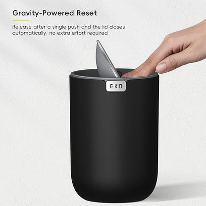 EKO Fandy 0.58 Gal/2.2L Mini Trash Can with Lid, Swing-Top Desktop Trash Can for Bathroom, Countertop, Vanity, Desk or Office, Small Garbage Bin (Black)