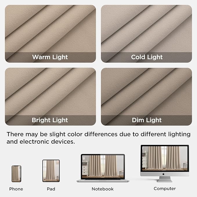 Joydeco Beige 100% Blackout Curtains 96 Inch 2 Panels, Luxury Thermal Beige Velvet Curtains for Bedroom Living Room, Soundproof Blackout Window Drapes, Rod Pocket & Back Tab (52W x 96L)