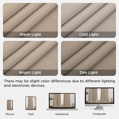 Joydeco Beige 100% Blackout Curtains 84 Inch 2 Panels, Luxury Thermal Beige Velvet Curtains for Bedroom Living Room, Soundproof Blackout Window Drapes, Rod Pocket & Back Tab (52W x 84L)