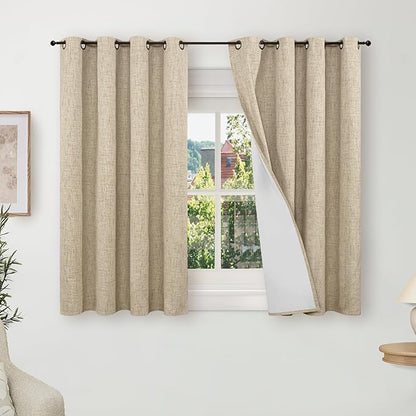 Blackout Curtains 54 Inch Length 2 Panels for Bedroom, Thermal Insulated Total Light Blocking Noise Reducing Linen Window Curtains for Farmhouse, Bronze Grommet, Burlap, Each 52" Wide