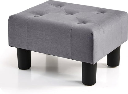 BRIAN & DANY Small Foot Stool, Velvet Foot Stools with Legs, Stable Small Footstool for Living Room, Grey