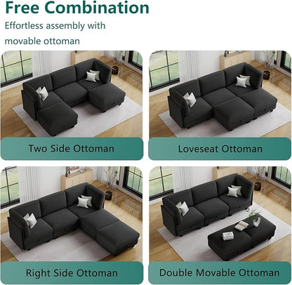Modular Sectional Sofa with Adjustable Backrest,Large Convertible L/U-Shaped Sleeper Couch for Living Room,Cloud Sofa Bed Modern Reversible Design,Black