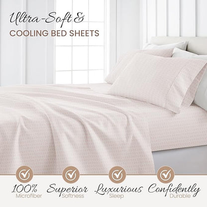 Linen Market Patterned Microfiber Queen Sheet Set 4 Piece – Oeko-TEX Certified Ultra Soft & Wrinkle-Free - 16" Deep Pocket Sheets - Easy Care Queen Size - Classic in Pink