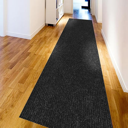 Ottomanson 2' x 50' Hallway Runner with Scraper Pile Extra Durable Non-Slip Rug Mat for Indoor & Outdoor Use - Ideal for Kitchen, Entryway, Patio & Garage - High-Traffic Carpet, Black