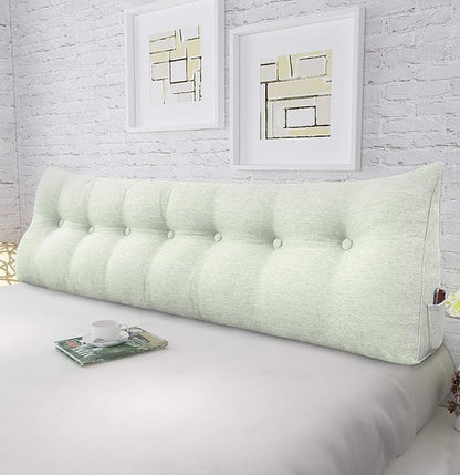 homecozy Wedge Headboard Pillow Dorm Room Reading Pillow Back Support for Sitting Up in Bed Bolster Lumbar Cushion Body Positioning Bedrest Cotton Linen 76in Grey-Beige King