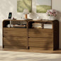 24" Wide Modern Fluted Nightstand with Charging Station Set of 2, Wood Bedside Table with Drawers, Mid Century End Table Nigthstand with Curved Profile Design for Bedroom, Living Room, Walnut