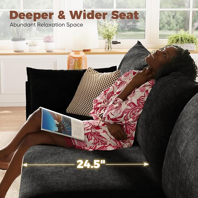 ABCASA 134.6" Luxury Modular Sectional Convertible Sofa with Storage Ottoman, L-Shape 5-Seat Oversized Comfy Couch Deep Seat with Reversible Chaise - Chenille Black