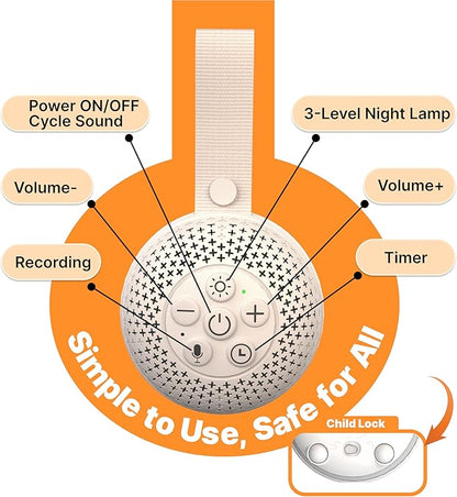 White Noise Sound Machine with Voice Recording & 16 Soothing Sounds +3 Night Lights, Portable and Rechargeable Design & 3 Auto-Off Timers – Perfect for Baby/Adults/Sleeping/Travel