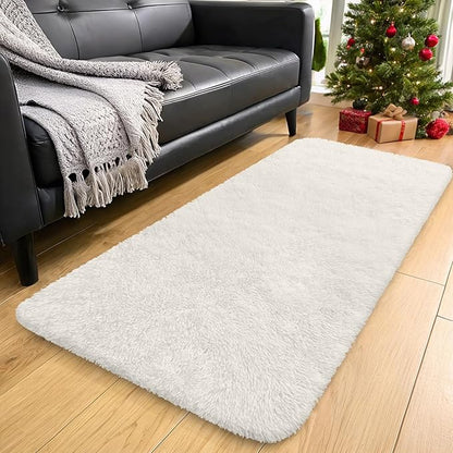 OLANLY 2x8 Machine Washable Runner Rugs for Hallway, Soft Fluffy Shaggy Bedside Rugs for Bedroom, Living Room, Indoor Floor Carpet for Kids Girls and Boys, Nursery Rooms, Home Decor Aesthetic, Ivory