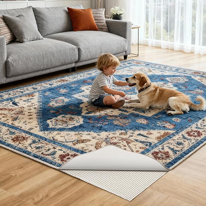 Songrey Non-Slip Rug Pad 10x14 FT, Extra Thick Carpet Pads for Hard Surfaces, Prevents Sliding and Secures Rugs, Provides Floor Protection with Comfort Cushioning