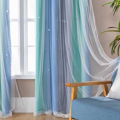 XiDi Curtains for Bedroom Decor, Rainbow BluGrenGrey-34-45