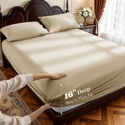 LBRO2M 1000 Thread Count 100% Egyptian Cotton Sheets Set Full Size, 4 Piece Sets Bed Sheet Deep Pocket Sheet Set 16" Soft Comfortable All Season (Full, Linen)