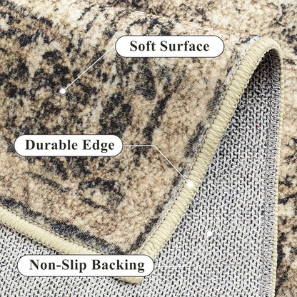 6x9 Area Rug Washable Vintage Neutral Living Room Carpet Large Indoor Non Slip Brown Bedroom Distressed Low Pile Retro Accent Throw Rug for Dining Room