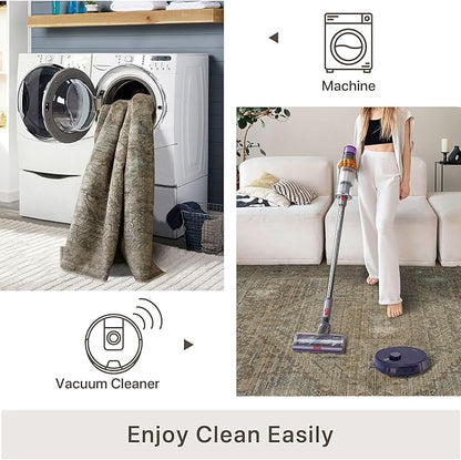 vivorug 8x10 Area Rugs for Living Room, Non-Slip Backing Washable Rug 8x10, Large Area Rug Soft Carpet for Bedroom Dining Room, Vintage, Easy Clean, Durable, Low Pile Rug Under Table, Olive