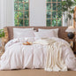 MooMee Striped Duvet Cover Set 100% Washed Cotton Linen Like Textured Breathable Durable Soft Comfy (Heathered Greyish Pink Pinstripes, Oversized Full 82"x86")