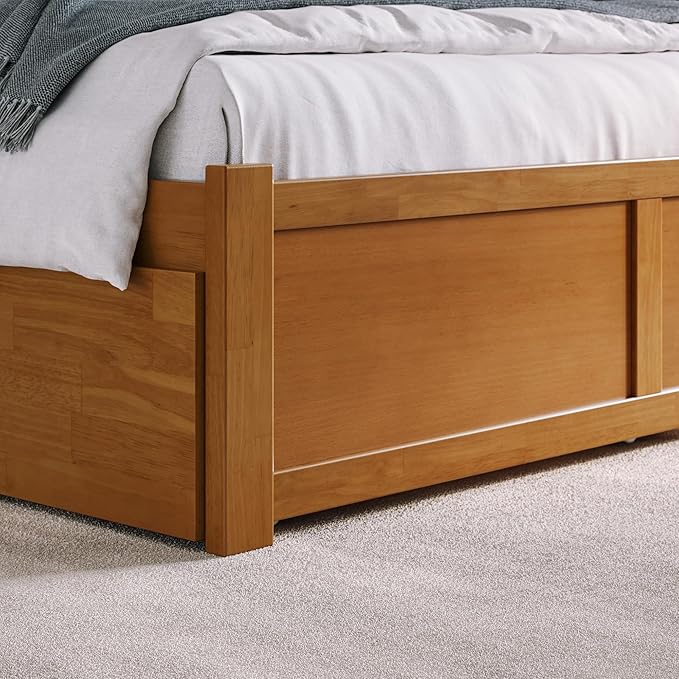 AFI Concord King Solid Wood Platform Bed with Footboard & Twin XL Trundle in Light Toffee