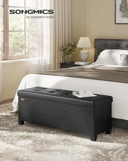SONGMICS Storage Ottoman, Storage Bench with Legs, 15 x 43.3 x 15.7 Inches, Ottoman Bench, 30 Gal. (112 L), Synthetic Leather, for Living Room, Entryway, Ink Black ULSF0514B02