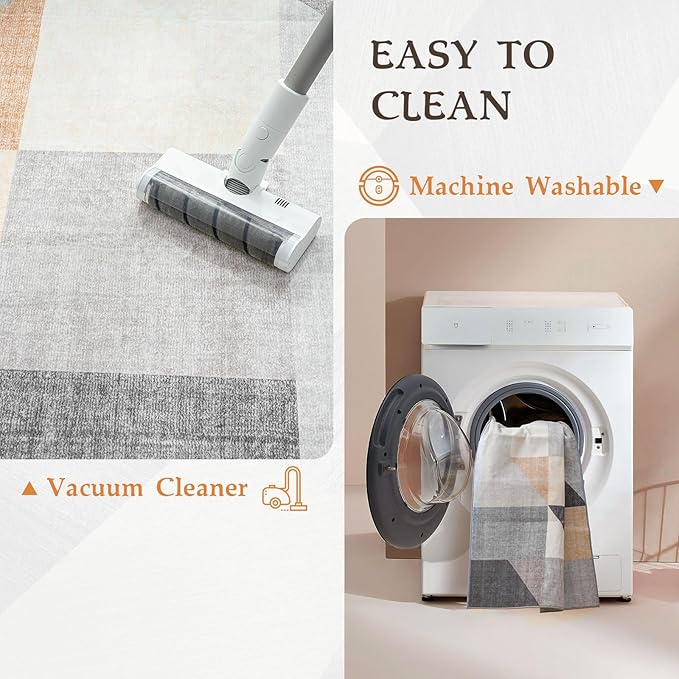 HOMFINE Washable Modern Area Rug - Geometric Style 10x14 Rugs for Living Room, Bedroom, Machine Washable Rug Soft Non Slip Non Shedding Area Rug - Grey Brown, 10'x14'