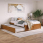 AFI Concord Queen Solid Wood Platform Bed with Footboard & Twin XL Trundle in Light Toffee