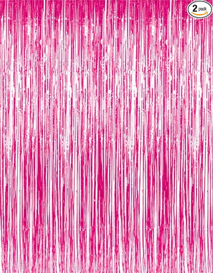 GOER 6.4 ft x 8.2 ft Metallic Tinsel Foil Fringe Curtains,Pack of 2 Party Streamer Backdrop for Galentines Day,Birthday,Graduation Decorations and New Year Eve (Hot Pink)