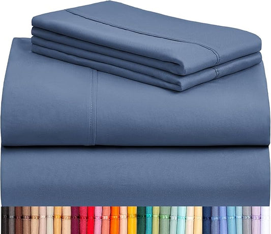 LuxClub 4 PC Full Sheet Set, Deep Pockets Wrinkle Free Cooling Bed Sheets Hotel Bedding for Women, Men, Kids & Teens, Includes 1 Fitted Sheet, 1 Flat Sheet and 2 Pillowcases-Soft Oxford