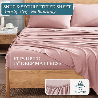 Casa Platino Bedding Sheets and Pillowcases, Pre-Washed Ultra Soft & Breathable Full Bed Sheets Set, Hydro-Brushed Microfiber Cooling Full Size Sheet Set, Deep Pockets - Sepia Rose