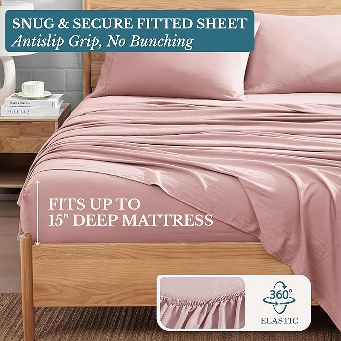 Casa Platino Queen Sheet Set, 4 Piece Pre-Washed Bed Sheets for Queen Size Bed, Ultra Soft Brushed Microfiber Sheets, Deep Pocket up to 15", Hotel Luxury Bedding, Fade Resistant & Cozy – Sepia Rose