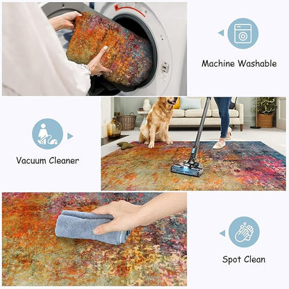 Lahome Modern Abstract Runner Rugs with Rubber Backing - 2x8 Colorful Rug Runners for Hallways Non Slip Washable Carpet Runner, Rainbow Soft Non Skid Indoor Long Runner for Bedroom Kitchen