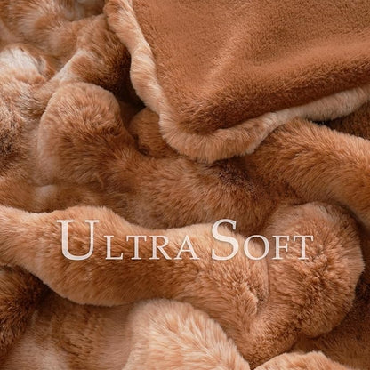 BENVWE Faux Fur Throw Blanket for Couch - Fluffy Soft Thick Bubble Blanket for Living Room Home Decor - Fathers Day Birthday Gifts for Women Men, Tie-dye Caramel, 50" x 60"