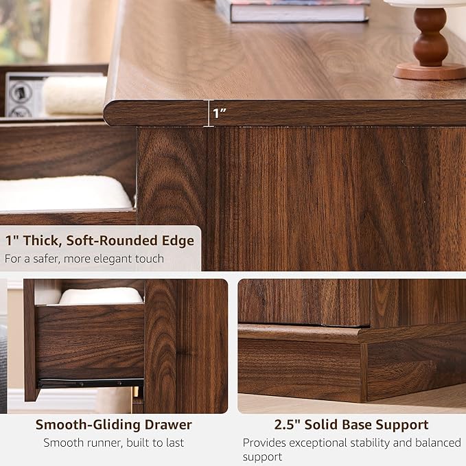 ACCOHOHO Arched Dresser for Bedroom with 9 Drawers, 52" Wide Modern Chest of Drawers with Rounded Edge & Metal Handles, Wood Storage Closet Dressers TV Stand for Living Room, Hallway, Brown