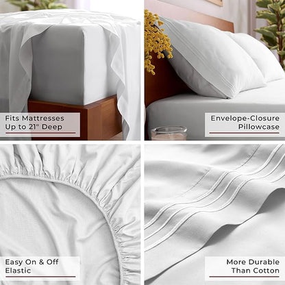 Mellanni King Sheet Set - 6-Piece Iconic Collection Bedding, (Including 4 Pillowcases), 21-Inch Extra Deep Pocket, Easy Care, Ultra Soft, Cooling Sheets, Brushed Microfiber - White