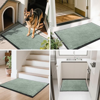 Mibao Dirt Trapper Door Mat for Indoor Outdoor, Waterproof All-Season, All-Weather Doormat, Heavy Duty Non-Slip Entrance Rug, Low Profile Absorbent Entrance Mat Carpet, 48" x 24", Green