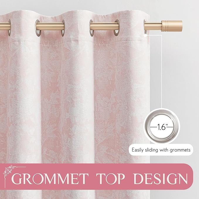 Beauoop Pink Floral Jacquard Blackout Curtains 120 Inches Long 2 Panels for Bedroom Living Room Chenille Flower Room Darkening Thermal Soundproof Grommet Window Treatments Drapes, 52x120