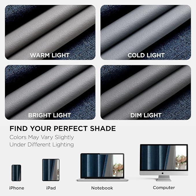 Joydeco Blackout Curtains 108 Inches Long 2 Panels Burg, Room Darkening Curtains for Bedroom, 100% Black Out Textured Thermal Drapes Privacy Protection 2 Panels Set(W52 x L108 Inch, Navy Blue)