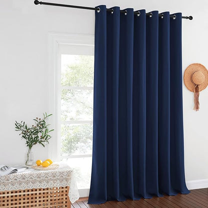 NICETOWN Navy Blue Blackout Curtains 132 inches Long for Room Divider, Grommet Thermal Insulated Wide Window Treatment Room Darkening for Sliding Glass Door, 1 Panel, W100 x L132