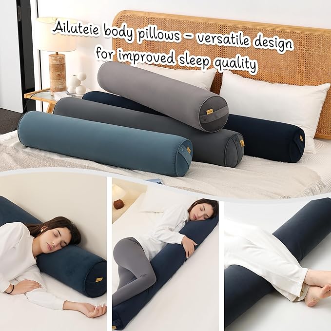 Long Round Body Pillow for Adults – Bolster Pillow for Bed, Cervical Roll Pillow, Firm Support for Sleeping,47.24 x 7.87 Inches,Teal Blue