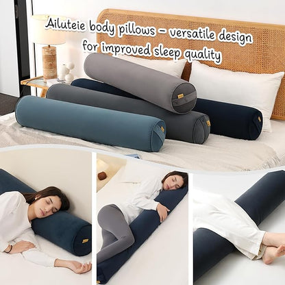 Long Round Body Pillow for Adults – Bolster Pillow for Bed, Cervical Roll Pillow, Firm Support for Sleeping,39.37 x 7.87 Inches,Teal Blue