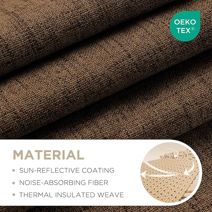 Joydeco Blackout Curtains for Bedroom - 63 Inch Long 100% Light Blocking 2 Panels Cappuccino Drapes, Thermal Insulated Room Darkening Curtains, Linen Textured for Living Room, Rod Pocket & Back Tabs