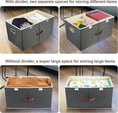 TYEERS Extra Large Collapsible Storage Bins with Lids and Compartments, Washable, Fabric Storage Boxes, 21.7x13x11.8 inches, 2 Pack, Black