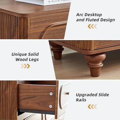 9 Drawer Fluted Dresser for Bedroom, Mid Century Modern Chest of Drawers, Wood Storage Small Dresser Organizer for Bedroom Living Room Hallway Closet, Walnut